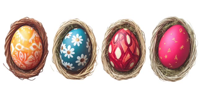 Colorful Easter Eggs Displayed in Baskets for a Festive Celebration Generative AI
