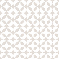 Abstract floral geometric seamless pattern. Simple vector ornament in retro style. Subtle beige background texture with floral silhouettes, leaves, curved shapes, grid. Repeat design for decor, print