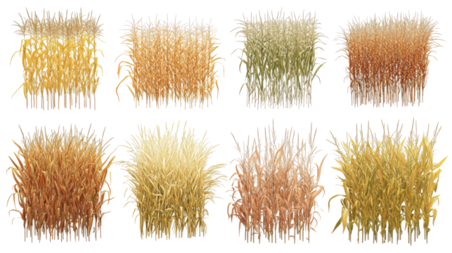 Collection of Various Grass Types Isolated on a Transparent Background Generative AI