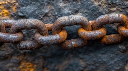 Fototapeta premium Close-up of a rusted metal chain with rough texture and visible oxidation