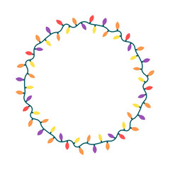 Round frame made of garland. Colored silhouette. Front view. Vector simple flat graphic illustration. Isolated object on white background. Isolate.