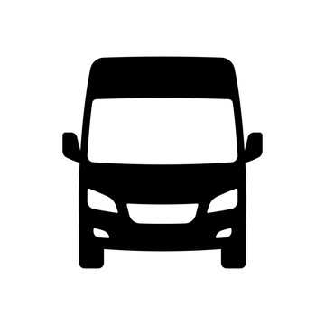 Van icon. Minibus. Black silhouette. Front view. Vector simple flat graphic illustration. Isolated object on white background. Isolate.