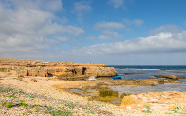 Deserted Wild Beach with Mountains and Sea in Tunisia, North Africa