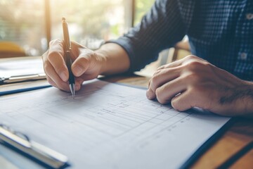 Hand-written business document on paper. Office setting with person drafting legal agreements or business letters.