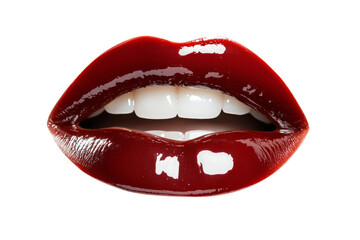 Obraz premium Glossy lips isolated on transparent background. Glamour makeup concept. Beauty close-up for cosmetic advertising. 