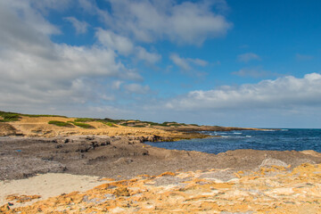 Deserted Wild Beach with Mountains and Sea in Tunisia, North Africa