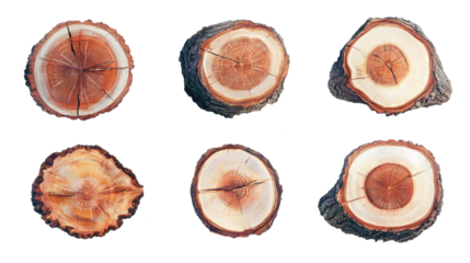 Cross Sections of Trees Showcasing Varied Patterns and Growth Rings Generative AI