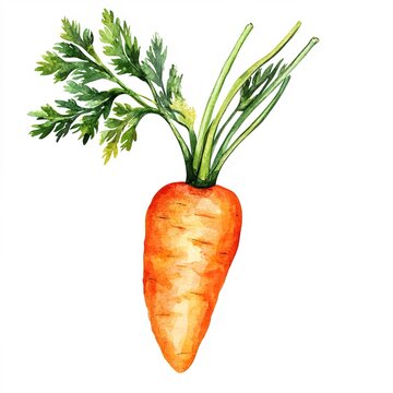 recommend clip art: realistic watercolor illustration of ripe orange organic carrot with green tops isolated on white background