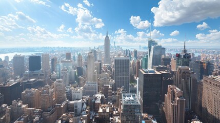 Obraz premium A panoramic view of a bustling city skyline under a bright blue sky.