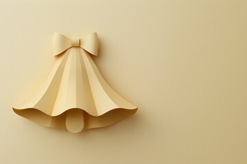 Elegant golden bell with bow, paper cut style on beige background