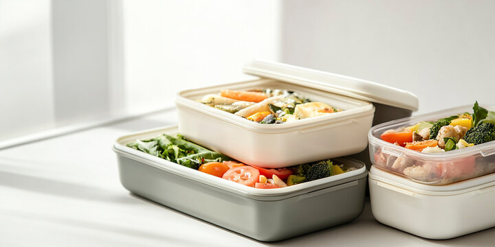 Healthy food in prepared boxes