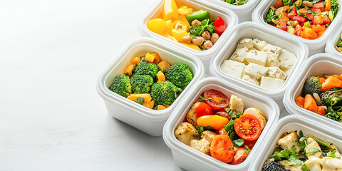 Healthy food in prepared boxes