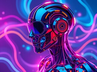 futuristic colorful neon style cyber robot