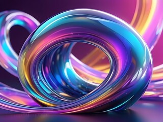 Abstract neon colorful curve holographic 3D fluid glass effect background image