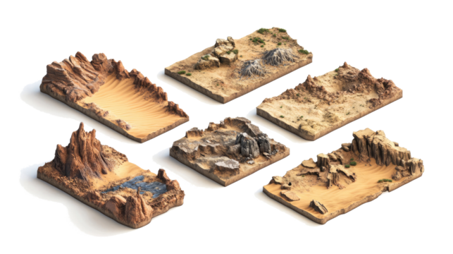 Collection of Desert Terrain Models Showcasing Barren Landscapes Generative AI