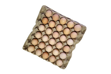 Fresh light brown (beige) chicken eggs, just collected from the coop, in trays