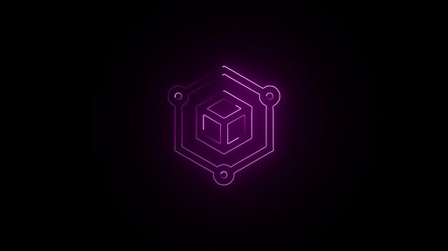 Glowing neon Blockchain icon isolated on black background. HD Video motion graphic animation