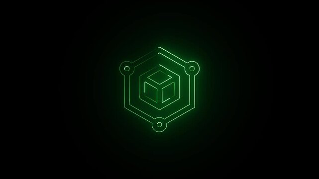 Glowing neon Blockchain icon isolated on black background. HD Video motion graphic animation