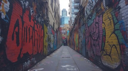 A vibrant alleyway adorned with colorful street art and graffiti.