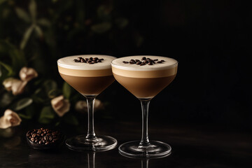 Two Espresso Martini Cocktails with Coffee Bean Garnish