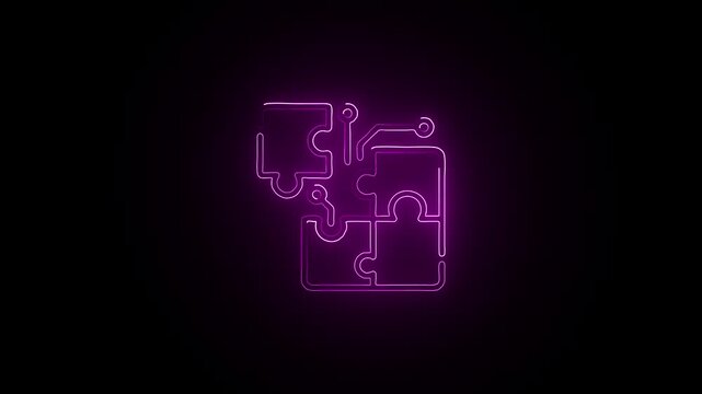Glowing neon Data Integration icon isolated on black background. HD Video motion graphic animation