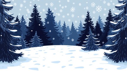 Obraz premium Snowy Forest Landscape with Falling Snowflakes