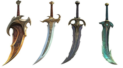 Collection of Fantasy Swords Displayed on a Transparent Background Generative AI
