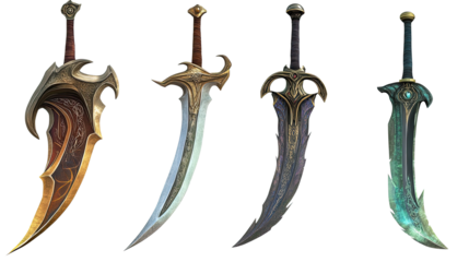 Collection of Fantasy Swords Displayed on a Transparent Background Generative AI