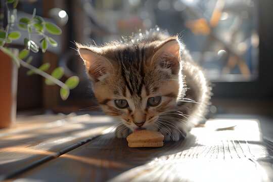 Pro photo of a Pixie-bob cat eating a treat