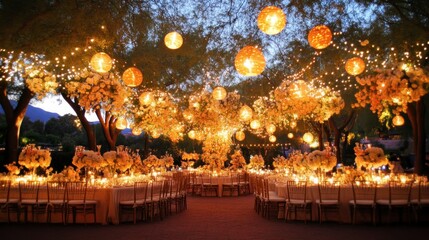 Obraz premium Enchanted Evening Wedding with Warm Lights and Flowers