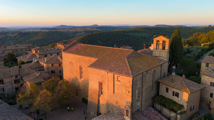 Monticchiello, Tuscany, Italy. Aerial drone view.