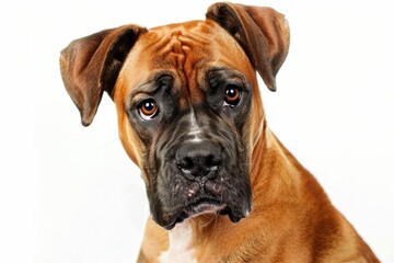 Obraz premium Portrait of German Boxer in front of white background