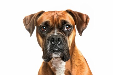 Fototapeta premium Portrait of German Boxer in front of white background