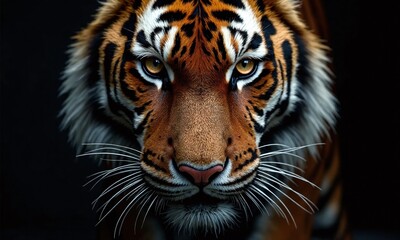 Fototapeta premium Close up tiger face intense golden eyes sharp