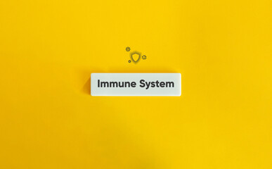 Immune System Banner and Concept Image. Icon and Text on Block Letter Tile on Yellow Background. Minimal Aesthetic.