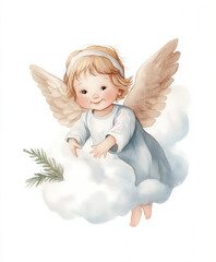 Fototapeta premium Watercolor Victorian Christmas Fir Tree, Children Playing, Lush Christmas Girl with Baby, New Year, Winter Holiday, Holiday, New Year Toys, Noel, Angel Child, Nutcracker, Poinsettia, Bouquet, Showcase
