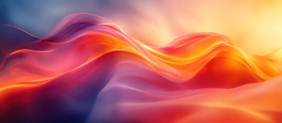 Fototapeta premium Abstract colorful background with flowing, wavy, blurred lines in warm tones of red, orange, yellow, and purple.