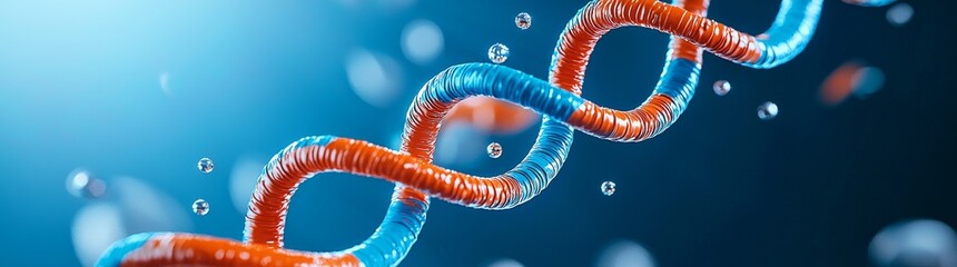 DNA strands illuminated on a dark background symbolizing genetic science and advancements in biotechnology.