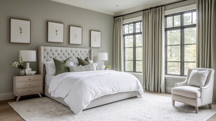 Fototapeta premium A Luxurious Bedroom with a King-Sized Bed and Large Windows