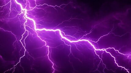 Fototapeta premium Lightning, electric thunderbolt strike of blue colour during night storm, impact, crack, magical energy flash. Thunderstorm flash on black background
