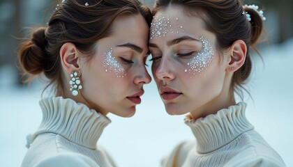 Obraz premium portrait of a couple in white sweaters with winter makeup