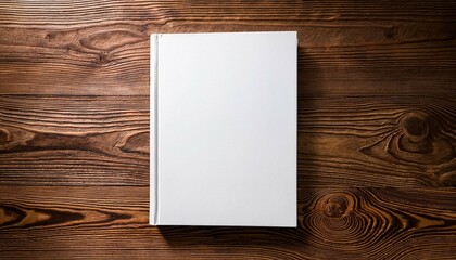 mockup of blank book cover white on textured wooden background empty magazine template to your design top view