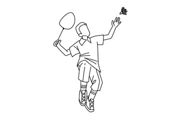 drawing, The Boy play badminton using the smash method, Sport, Vector Illustration