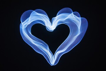 Neon blue heart-shaped ECG waveform symbolizes heart health on a black background