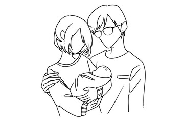 father and mother hug the baby of a harmonious family