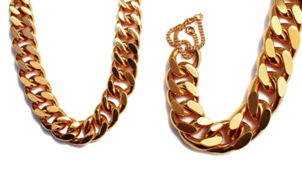 Elegant Gold Chain Necklaces Displayed on a Transparent Background Generative AI