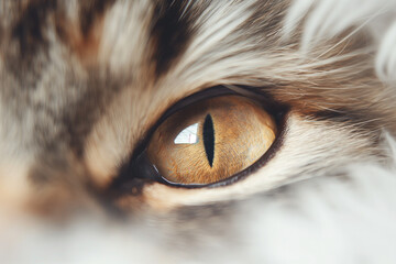 Close-up of a cat's eye with striking details, showcasing the beauty and texture of fur