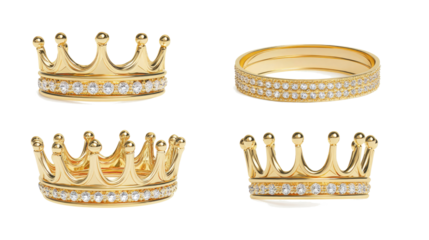 Collection of Ornate Golden Crowns With Sparkling Embellishments Generative AI