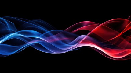 Abstract red and blue wavy lines on black background.