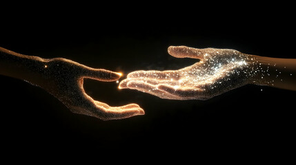 Hands interacting with a glowing digital data network, symbolizing digital transformation and AI-driven change   